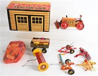 MARX TRACTOR SHED w/ WINDUP TRACTOR & ACCESSORIES