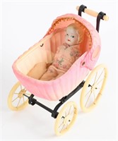 CELLULOID BABY BUGGY & BISQUE CHILD