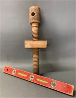 Primitive Wooden Screw and Dunlap Level