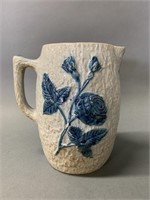 Antique Stoneware Picher With Blue Flower