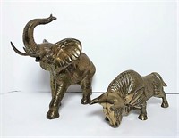 Brass Elephant and Metal Bull