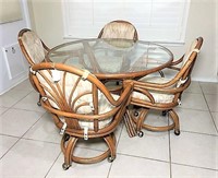 Bamboo Table and Chairs with Glass Top