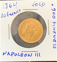 RARE 1864 NAPOLEON FINE GOLD COIN - FRESH - 6.45 G