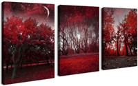 3 panels Framed Wall Art Red Trees Canvas Art