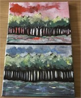 2 Paintings on Canvas by Tina Husted  9" x 12"