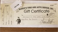 $50 Gift Certificate - Randy Tire and Auto