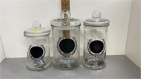 3PC GLASS CHALK BOARD CANISTER SET (9 & 2-11IN)