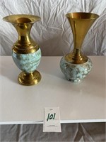 2 pc's DELFT Vases w/ Brass Accent