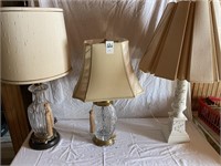 3 Table Lamps (2-glass, 1-ceramic)