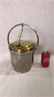 Silver plated ice bucket with brass lid and glass