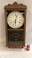 Antique oak regulator wall clock by New Haven
