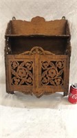 Hand carved oak hanging wall cabinet 20 inches