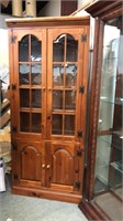 Modern pine china cabinet with glass shelves