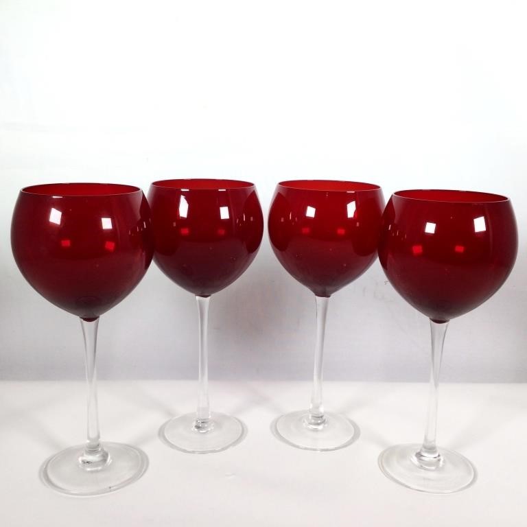 4) Lenox Red Balloon Wine Glasses | Dangerfield Auctions, LLC