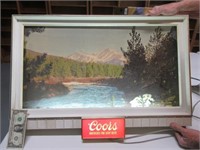 Vintage LightUp COORS MountainScn Sign 31x19.5