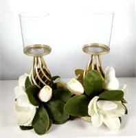 Pair of Centerpiece Candleholders with Magnolias
