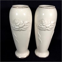 (2) Lenox Floral Embossed Vases, 7.75"t