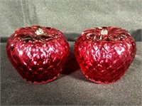 (2) Cranberry Glass Apples, 2.75"t
