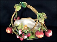 Large Ceramic Basket with Apples, 16"w x 14"t