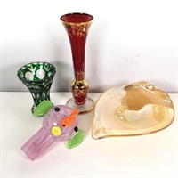 Lot (4) Pieces of Art Glass, Joska, Carnival, Ruby