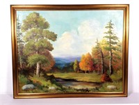 Forest Scene Painting on Canvas, Signed "Margie"