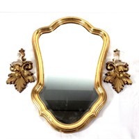 LaBarge, Gold Framed Mirror & (2) Candleholders
