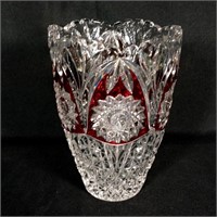 Near Cut Crystal and Ruby Glass Vase, 8"t