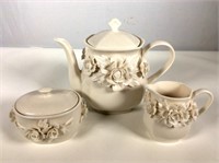 L. Godinger Teapot Cream with Rose (3) Tea Set