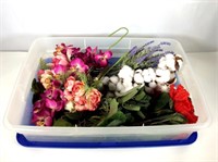 Lot of Silk Flowers, Plastic Tote Included.