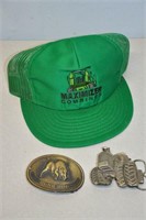 1980 JD "8640" belt buckle, "Combine" hat
