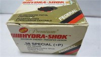 BOX FEDERAL HYDRA SHOK .38 SPEC AMMO