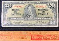 1937 BANK OF CANADA TWENTY DOLLAR BANK NOTE