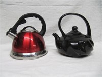 Large Black Teapot & Red Kettle