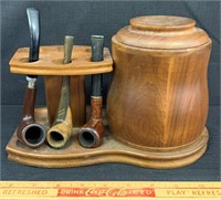 GRAET VINTAGE PIPE STAND & HUMIDOR WITH PIPES