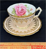 LOVELY FLORAL INTERIOR AYNSLEY CUP AND SAUCER