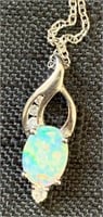 GREAT STERLING SILVER CHAIN AND OPAL PENDANT