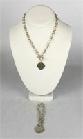 Sterling Silver Heart Charm Necklace & Bracelet