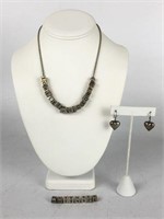 Sterling Silver Necklace, Letter Beads & Earrings