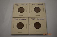 1964, 1974, 1975, & 1981 Canadian Pennies