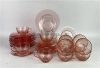 Heisey Flamingo Glass Cups, Saucers & Plates