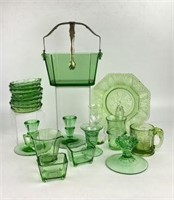 Assortment of Vintage Green Depression Glass