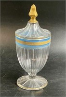 Heisey Gilded Lidded Compote with Blue Painted Rim