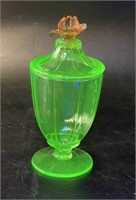 Uranium Glass Lidded Compote with Rose Motif