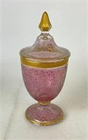 Heisey Lidded Compote with Gold Rim