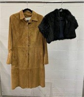 Rabbit Fur Bolero & Suede Coat, Lot of 2