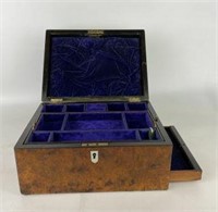 Burled Wood Box with Drawer & Velvet Lining