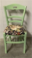 Green Painted Wood Chair with Upholstered Seat