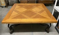Wood Top Coffee Table with Metal Scrolled Legs