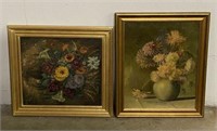 Floral Oil Paintings in Gilt Frames