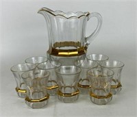 Heisey Gilt Scalloped Pitcher & Matching Cups